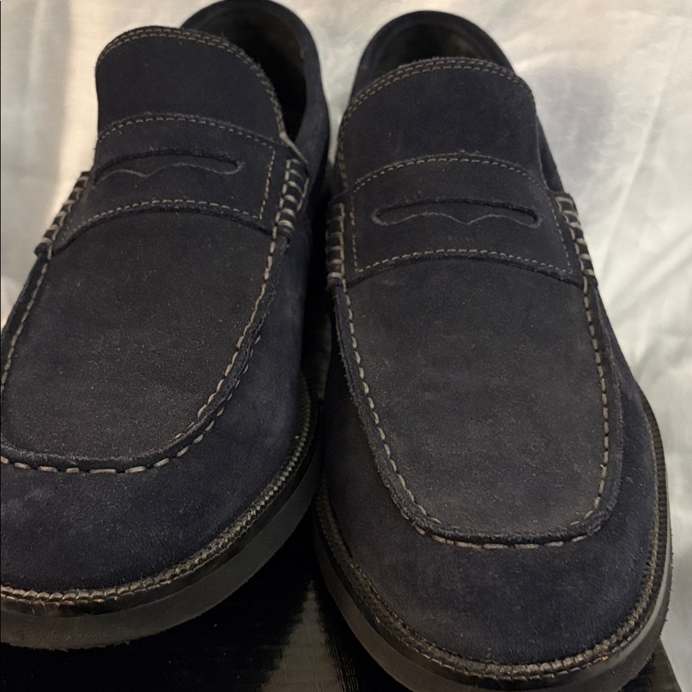 BOSTONIAN Men's Navy Suede Penny Loafers - Classic Slip-On 11M Good Condition!